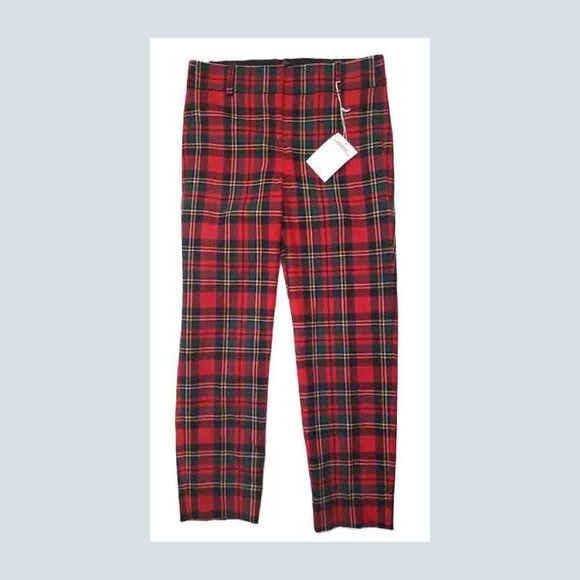NWT J Crew Red Tartan Plaid Wool Blend Cameron Ankle Pants Size 2P - Picture 2 of 4